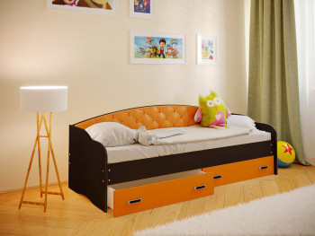 Кровать Софа-7 с мягкой спинкой (800х2000) Венге/Оранжевый в Шайдурово - shajdurovo.mebel54.com | фото