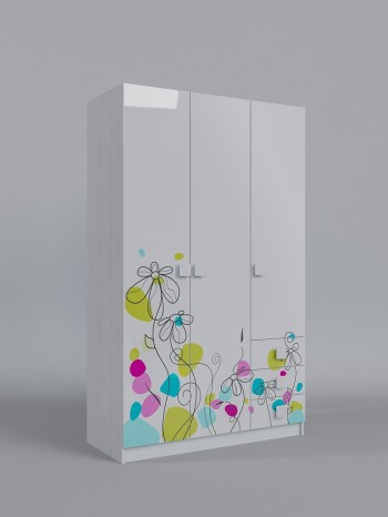 Шкаф 3-х створчатый с ящиками Флёр (Белый/корпус Выбеленное дерево) в Шайдурово - shajdurovo.mebel54.com | фото